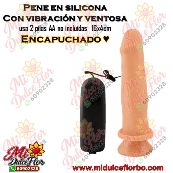 Pene en silicona con vibración encapuchado