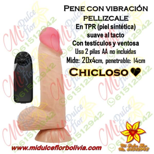 Pene con vibración pellizcable chicloso