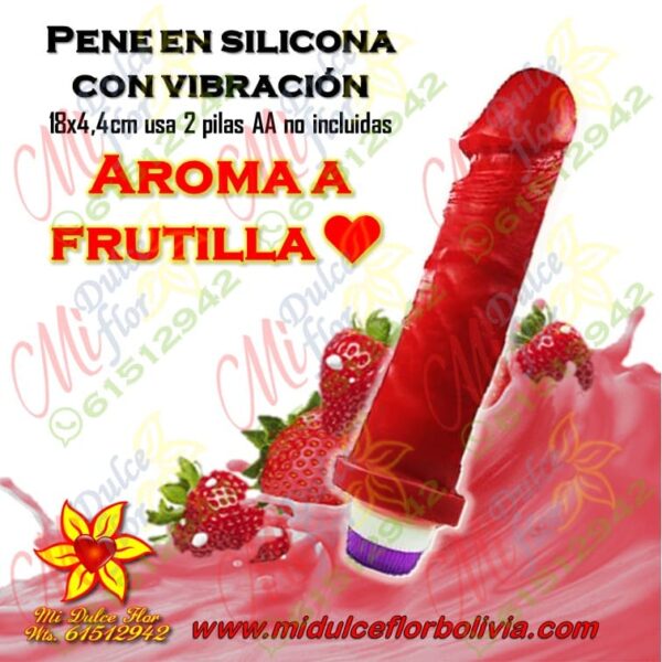 Pene en silicona con vibración frutilla