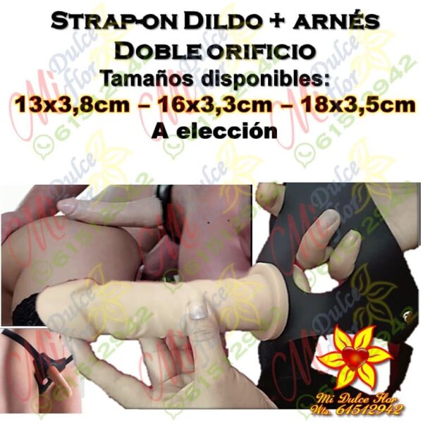Strap on dildo más arnés doble orificio