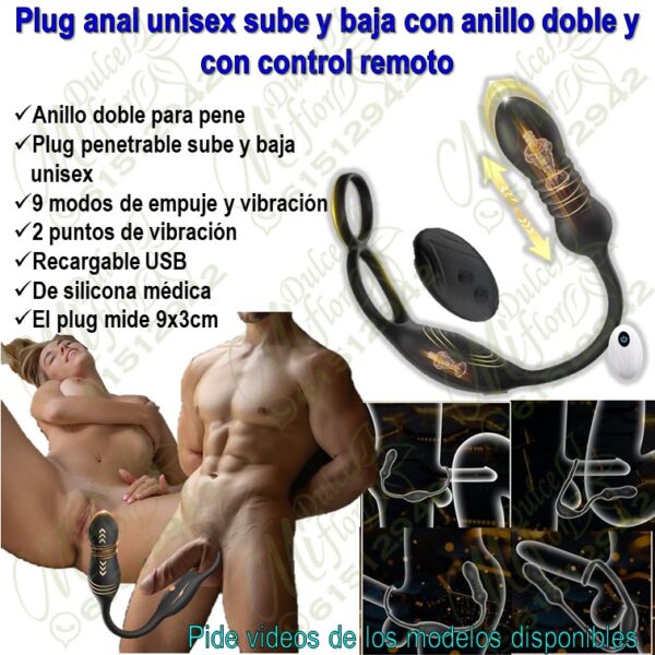 Plug anal unisex sube y baja con anillo doble y con control remoto