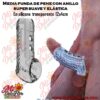 Media funda de pene con anillo de silicona transparente y grafito ahumado 12x4cm