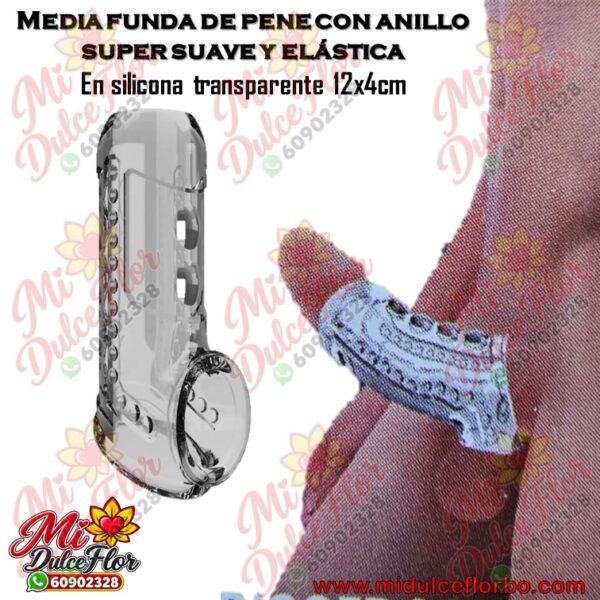 Media funda de pene con anillo de silicona transparente y grafito ahumado 12x4cm