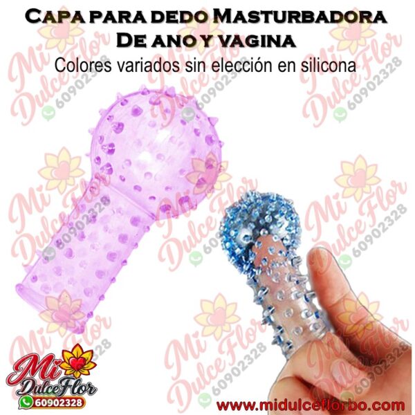 Capa para dedo masturbadora de silicona con puas texturizadas en tonos rosa y azul