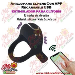 Anillo para el pene con app recargable USB de silicona negra con estimulador de clitoris