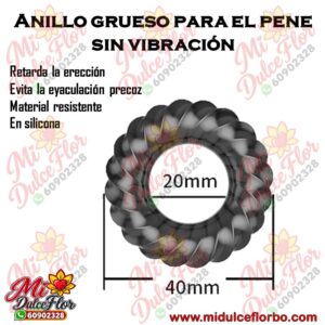 Anillo grueso para el pene de silicona negra texturizada de 40mm