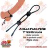 Anillo ajustable para pene y testiculos de silicona negra con doble regulador de boton