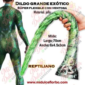 Diapositiva487 Dildo grande exótico súper flexible REPTILIANO