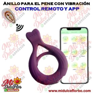 Anillo con vibración y control remoto de silicona morado